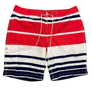 NWT J. Crew Men's Striped Drawstring 9” Long Board Shorts Size 33 Swim